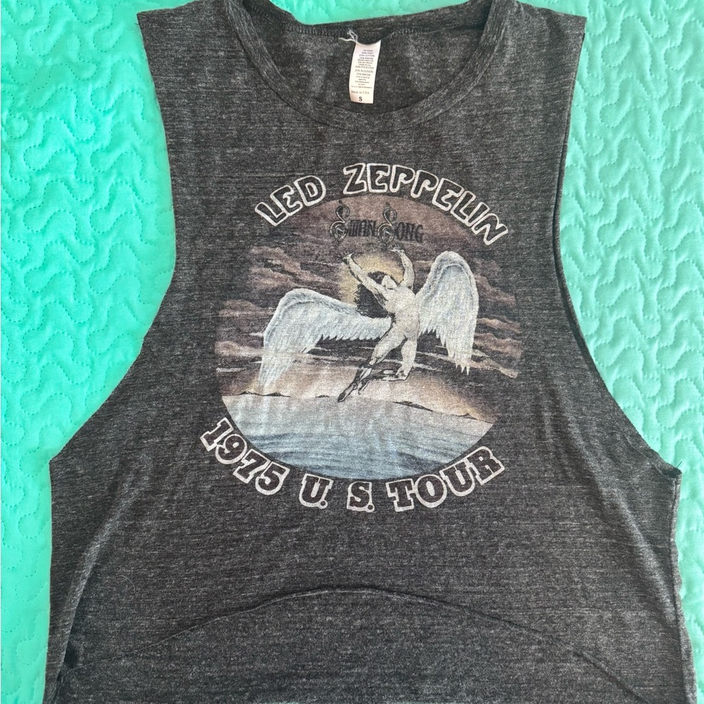 Led Zeppelin 1975 U.S. Tour Graphic Cropped Muscle Tank - Charcoal